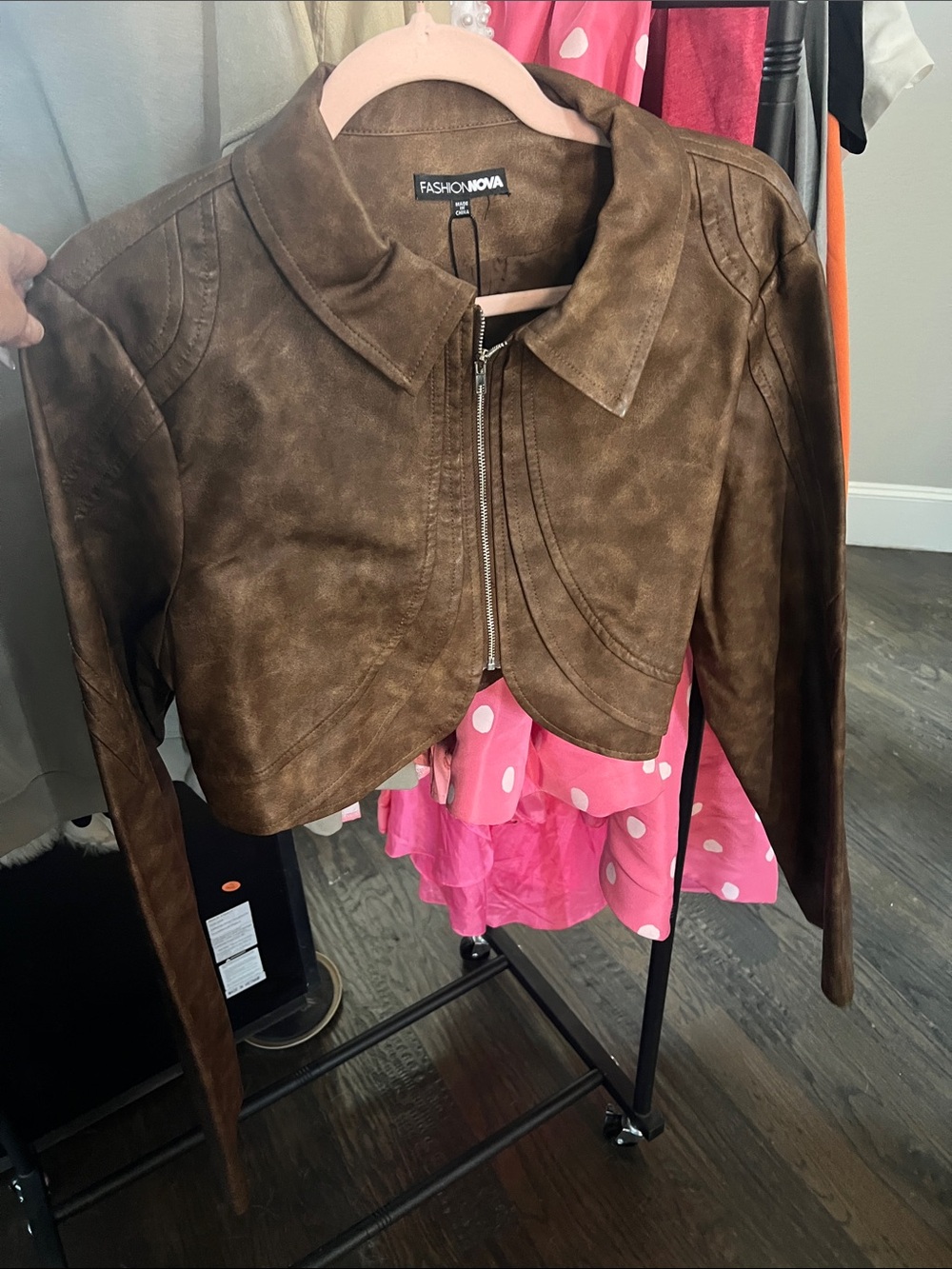 Fashion Nova Kids Brown Faux Suede Cropped Zip Jacket